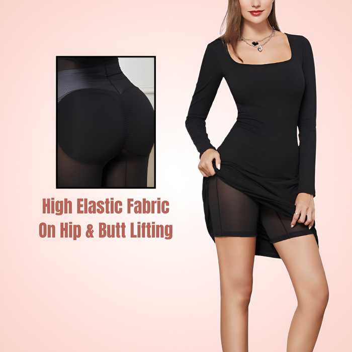 Women Square Neck Bodycon Dress With Built In Shapewear