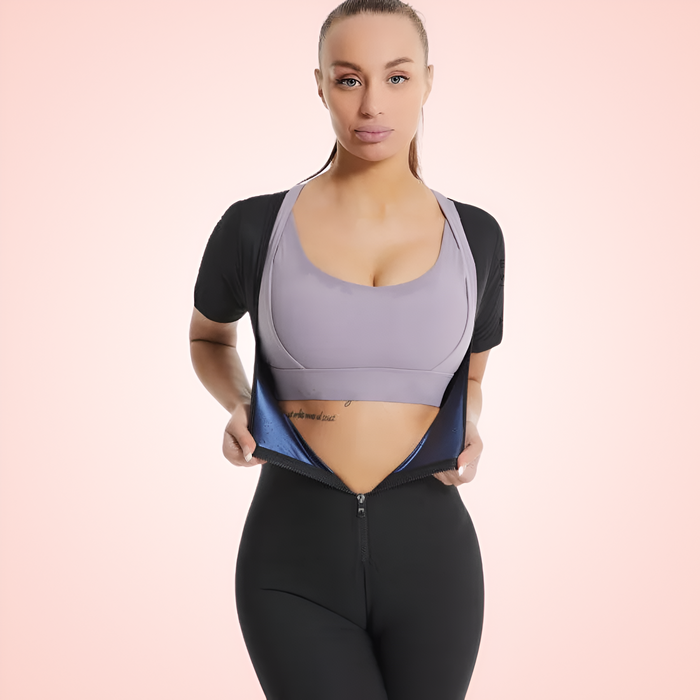Compression Sweatsuit Bodysuit with Zipper and Waist Trainer for Women