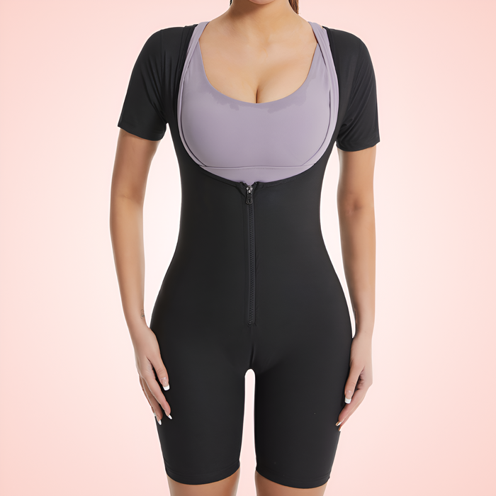Compression Sweatsuit Bodysuit with Zipper and Waist Trainer for Women