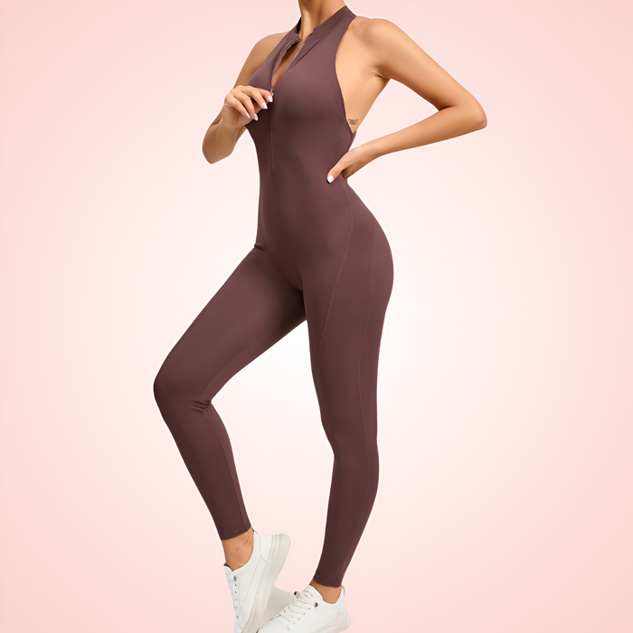 Full Body Sleeveless Shaping Jumpsuit with Front Zipper Closure