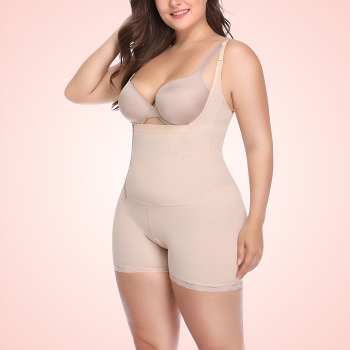 Plus Size Open Bust Front Zipper Shaping Bodysuit