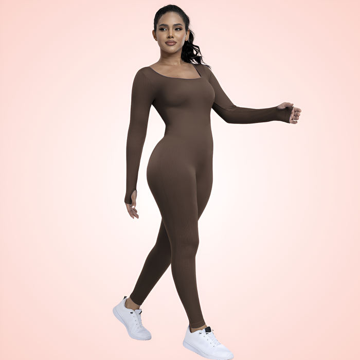 Seamless Square Neck Long Sleeve Jumpsuit For Women