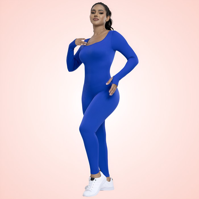 Seamless Square Neck Long Sleeve Jumpsuit For Women